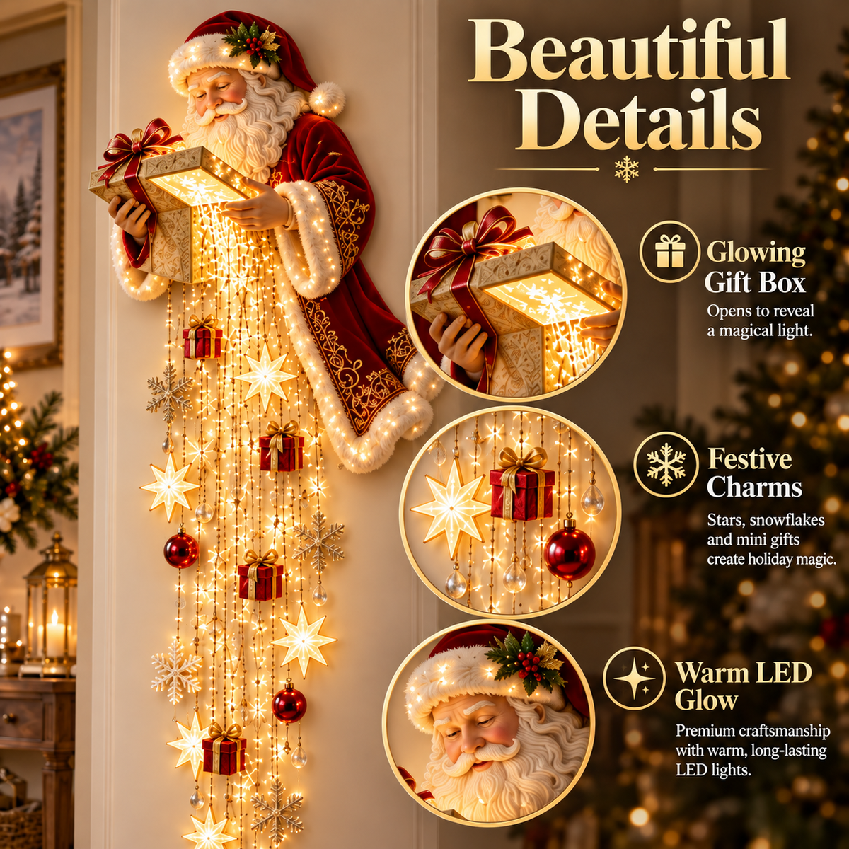 🎅 Santa’s Magical Gift Starfall Cascade™ | Lighted Christmas Wall Decor
