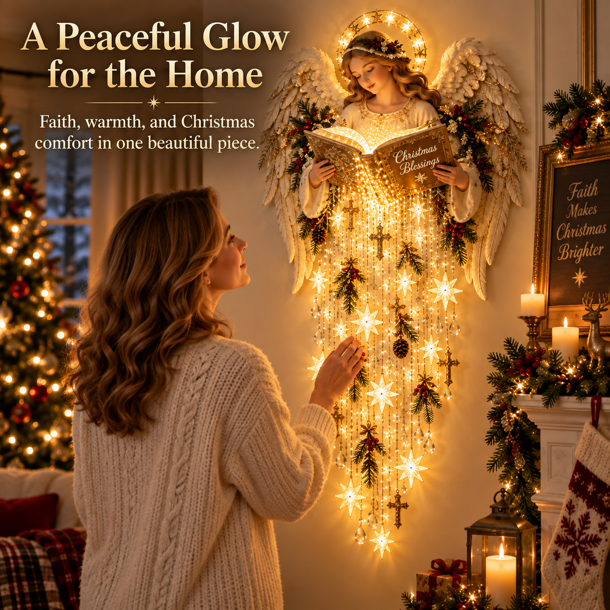 👼 Christmas Blessing Angel Starfall Wall Light™✝️ – Lighted Faith Christmas Decor
