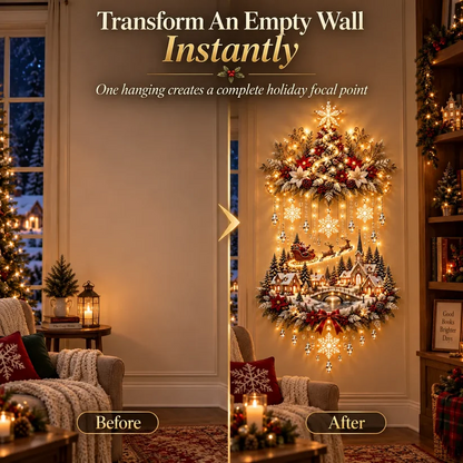 🎄 Illuminated Christmas Tree & Village Wall Hanging  ✈️