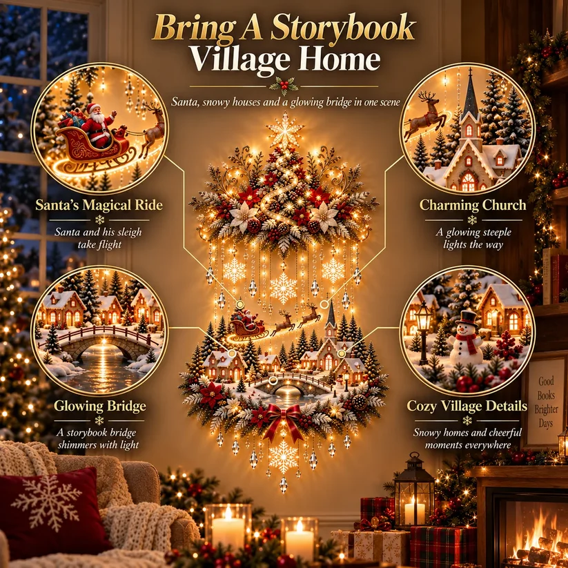 🎄 Illuminated Christmas Tree & Village Wall Hanging  ✈️