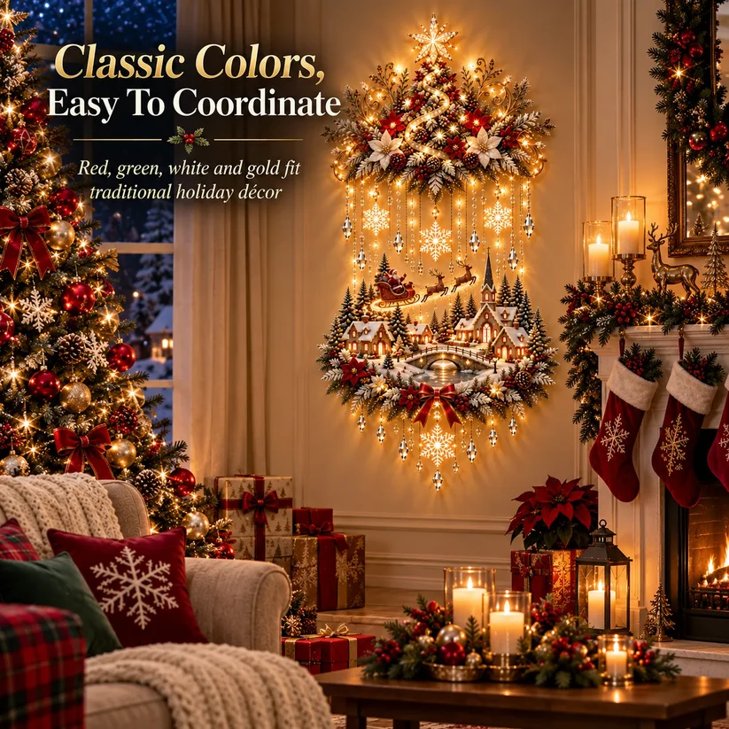 🎄 Illuminated Christmas Tree & Village Wall Hanging  ✈️