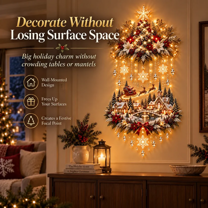 🎄 Illuminated Christmas Tree & Village Wall Hanging  ✈️
