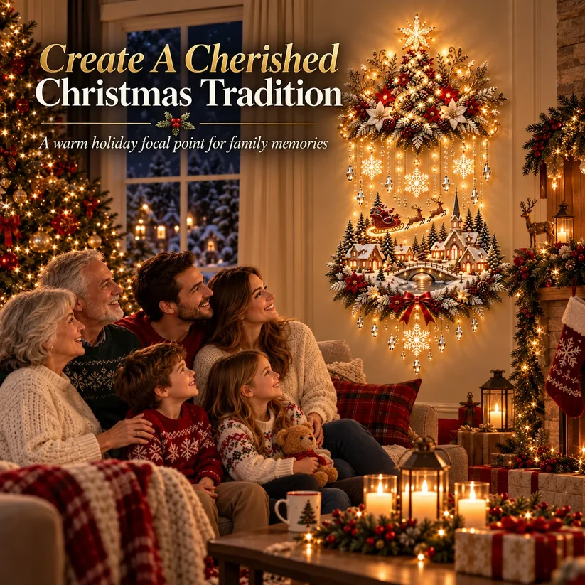 🎄 Illuminated Christmas Tree & Village Wall Hanging  ✈️
