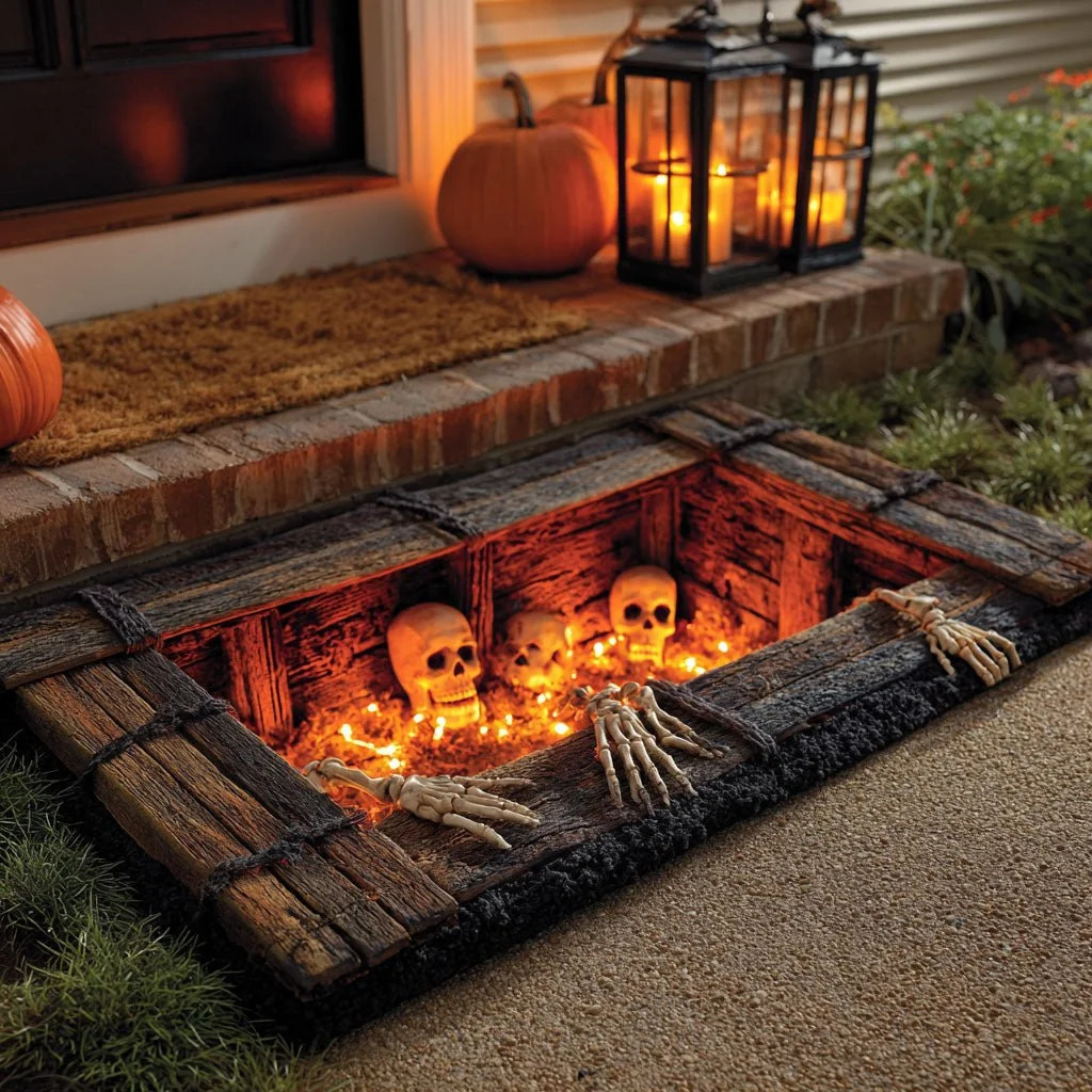 💀 LAST DAY 50% OFF –Haunted Grave Trap™ – Creepy 3D Illusion Halloween Doormat 🎃