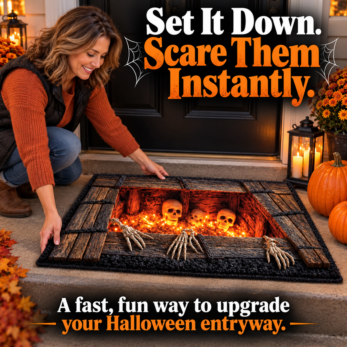 💀 LAST DAY 50% OFF –Haunted Grave Trap™ – Creepy 3D Illusion Halloween Doormat 🎃