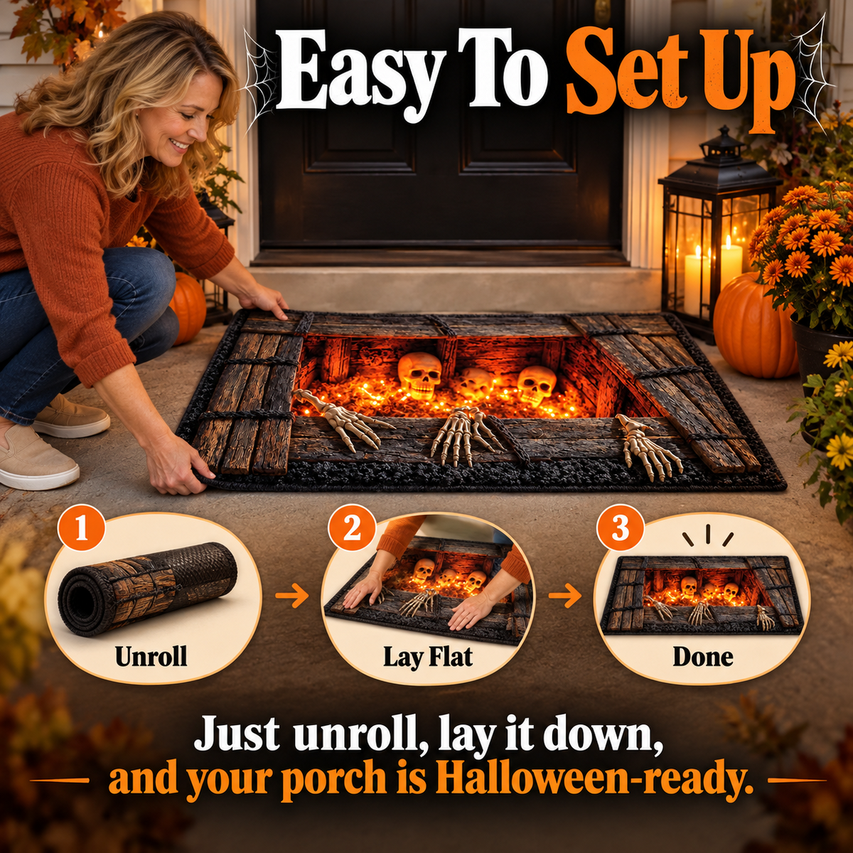 💀 LAST DAY 50% OFF –Haunted Grave Trap™ – Creepy 3D Illusion Halloween Doormat 🎃