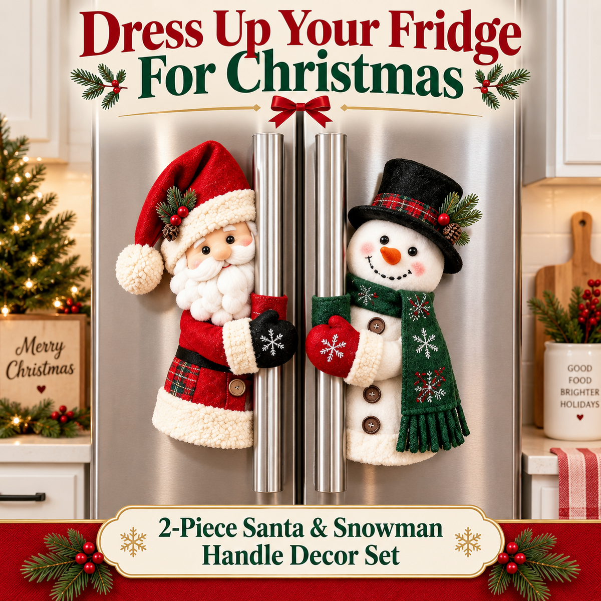 🎅 Christmas Kitchen Handle Huggers™ – Santa & Snowman Decor