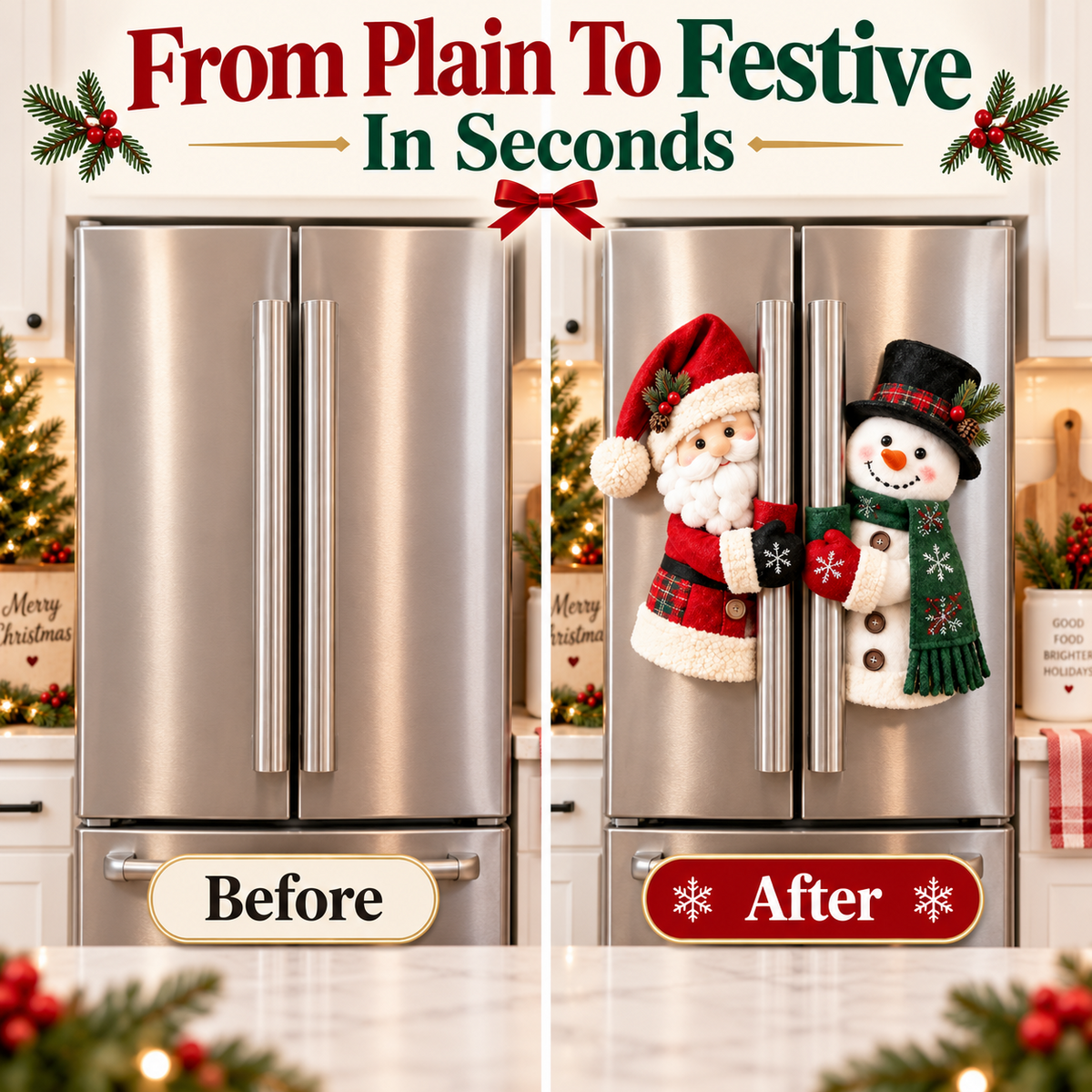 🎅 Christmas Kitchen Handle Huggers™ – Santa & Snowman Decor