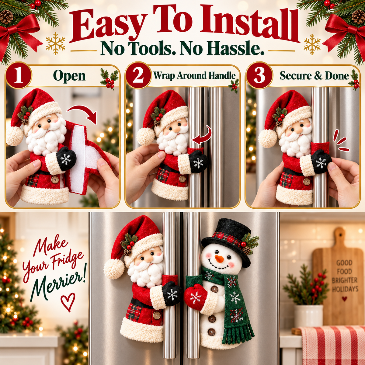 🎅 Christmas Kitchen Handle Huggers™ – Santa & Snowman Decor