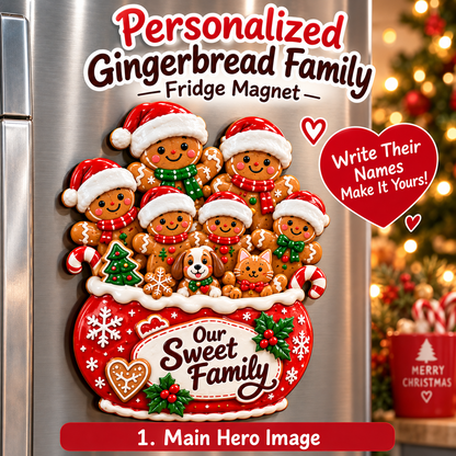 🎄 Personalized Gingerbread Family Fridge Magnet™ – Writeable Christmas Keepsake ❤️