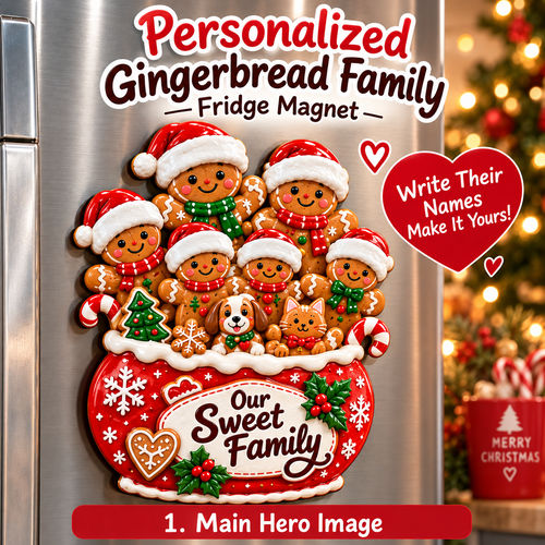 🎄 Personalized Gingerbread Family Fridge Magnet™ – Writeable Christmas Keepsake ❤️