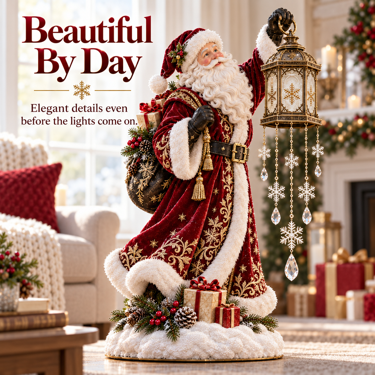 Santa Magic Lantern Snowfall daylight Christmas decor