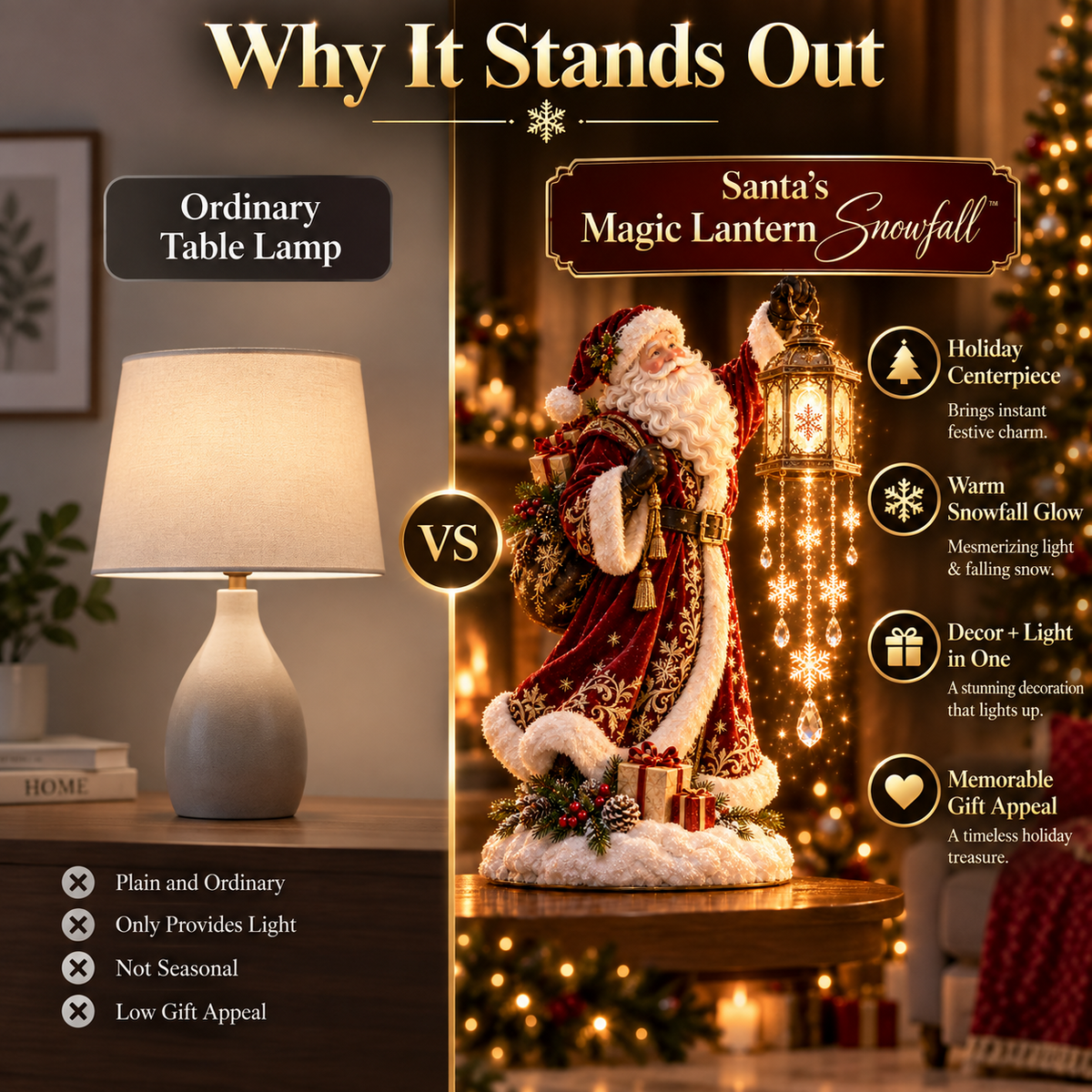 🎅 Santa’s Magic Lantern Snowfall™✨ – Lighted Christmas Tabletop Decor