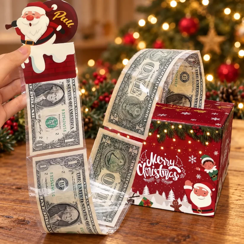 💵🎄 Christmas Money Pull Surprise Box 50 Fillable Pockets For Cash, Treats, Notes & More 🎁