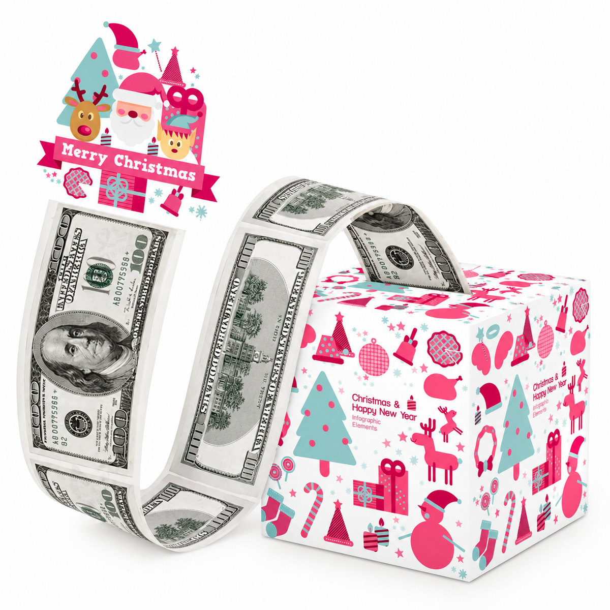💵🎄 Christmas Money Pull Surprise Box 50 Fillable Pockets For Cash, Treats, Notes & More 🎁