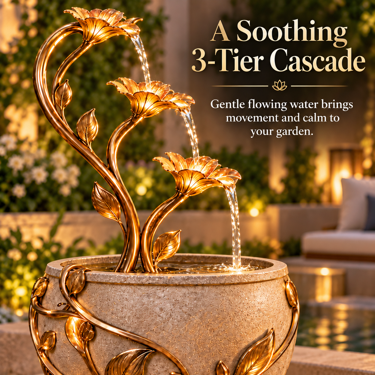 🌺 Golden Lily Cascade Planter ✨– 3-in-1 Lighted Waterfall Flower Pot