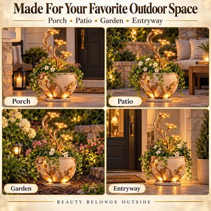🌺 Golden Lily Cascade Planter ✨– 3-in-1 Lighted Waterfall Flower Pot