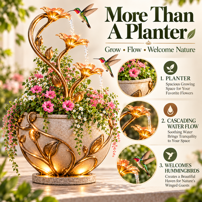 🌺 Golden Lily Cascade Planter ✨– 3-in-1 Lighted Waterfall Flower Pot