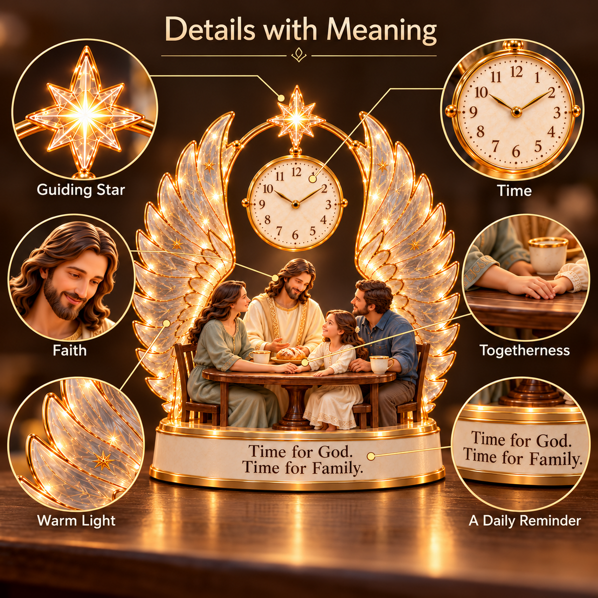 ✝️ Time for What Matters — Lighted Jesus & Family Table Clock