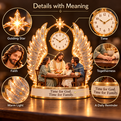 ✝️ Time for What Matters — Lighted Jesus & Family Table Clock