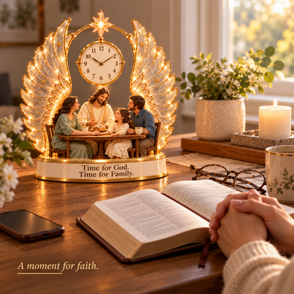 ✝️ Time for What Matters — Lighted Jesus & Family Table Clock