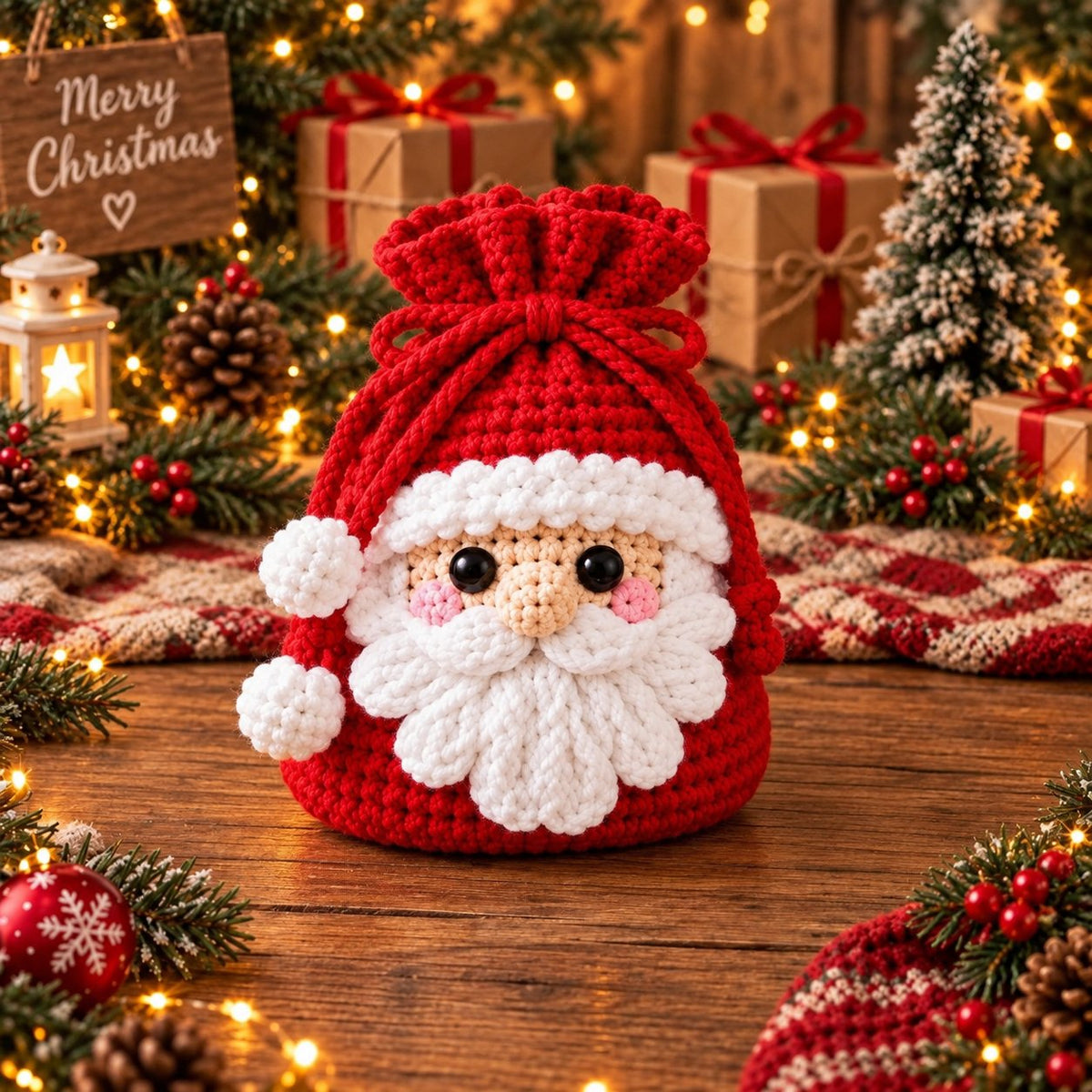 🎄 Christmas Crochet Character Gift Pouch | Reusable Drawstring Gift Bag