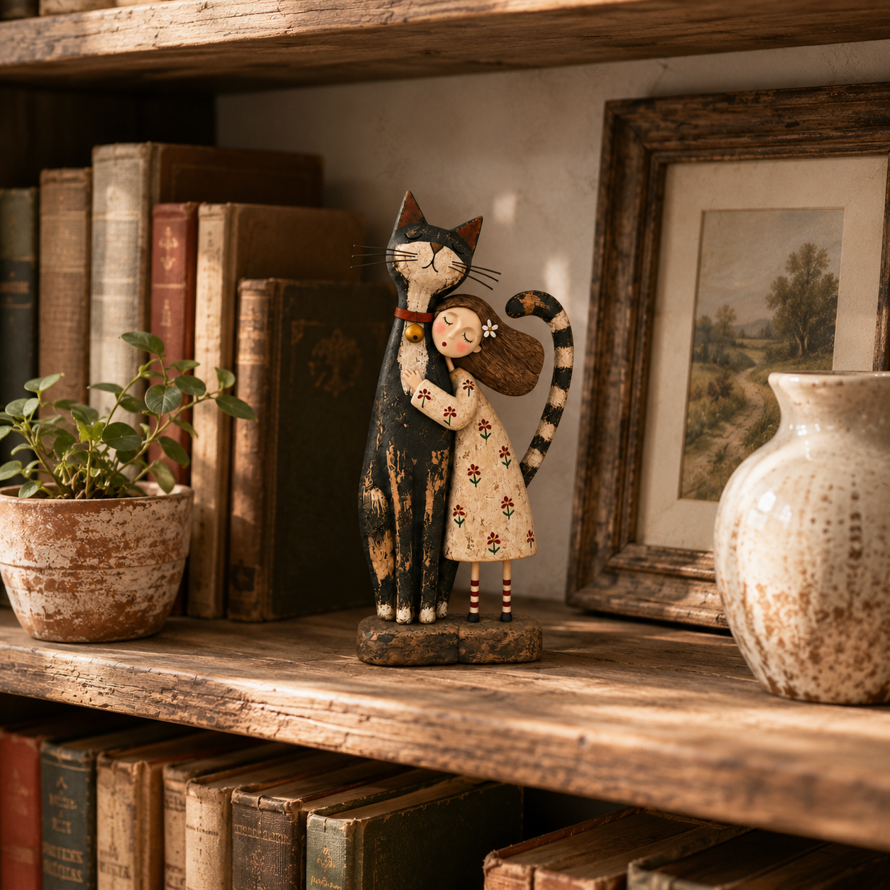 ❤️Girl & Her Best Friend Folk Art Figurine