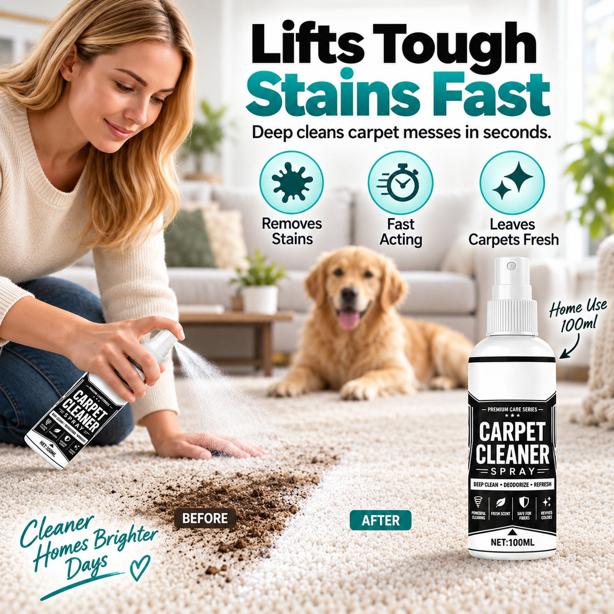 🧴🧽 Deep Cleaning Carpet Spray – Easily Lift Stains & Refresh Carpets! ✨🍀