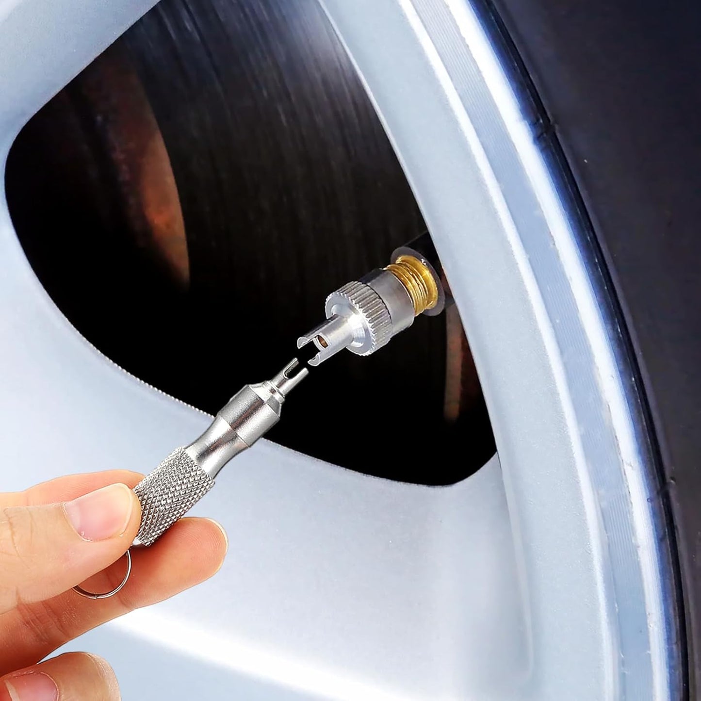🔧 4-Pack Stainless Steel Valve Core Removal Tool | Portable Keychain Tire Repair Kit