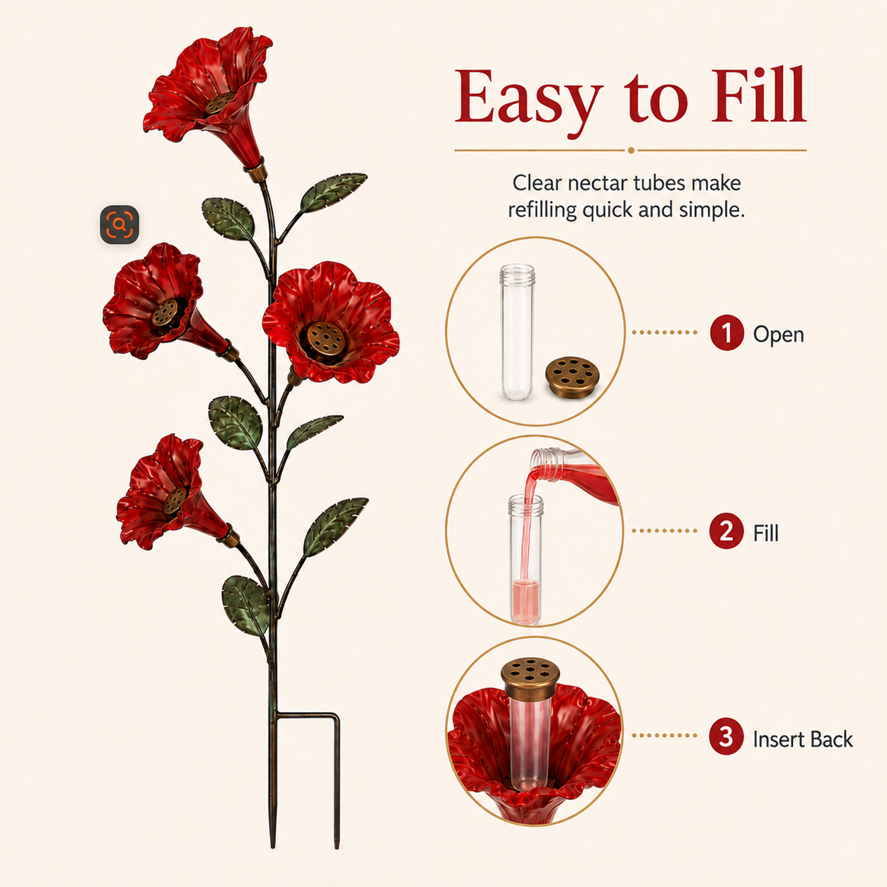 ✨ Vintage Red Flower Hummingbird Feeder Garden Stake