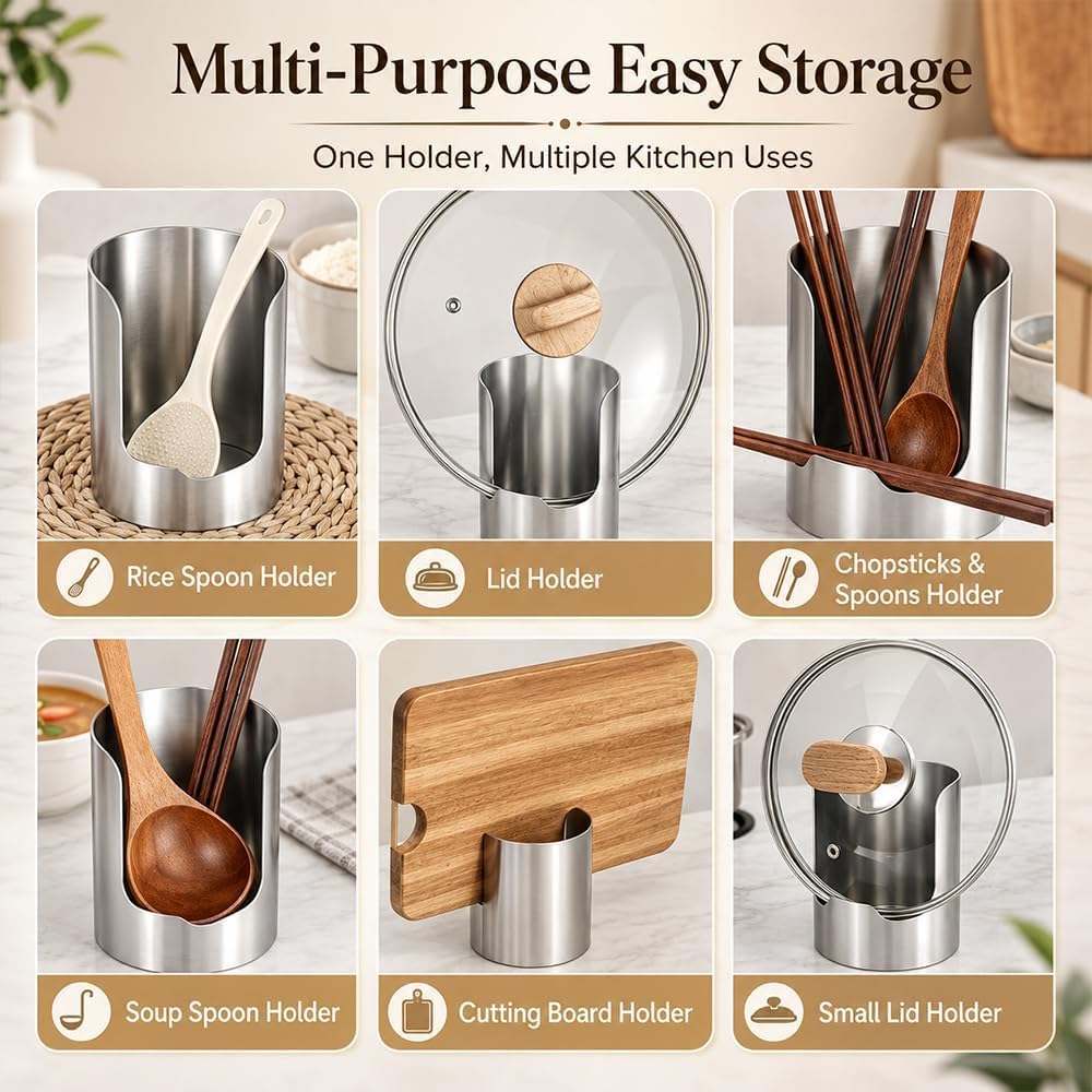 Stainless Steel Utensil Holder & Pot Lid Organizer