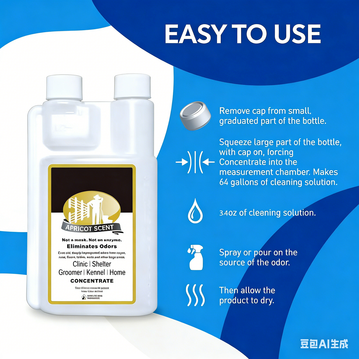 Kennel Odor Eliminator 🍑  Concentrate – Non-Enzymatic, Apricot & Fresh Scents for Tough Pet Odors