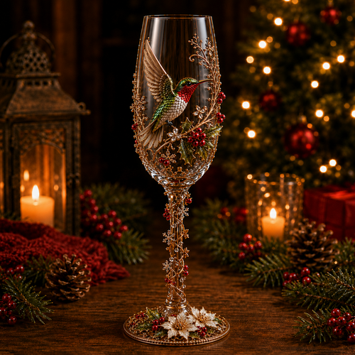 🎁 Christmas Bird 3D Collector Champagne Glass Set🐦✨