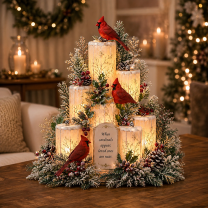Cardinal Remembrance Lighted Christmas Centerpiece – “Loved Ones Are Near
