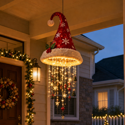 🎅 Lighted Santa Hat Hanging Chandelier 🎄 | 3 Styles Warm LED Christmas String Light | Indoor Outdoor Porch Holiday Decor Gift