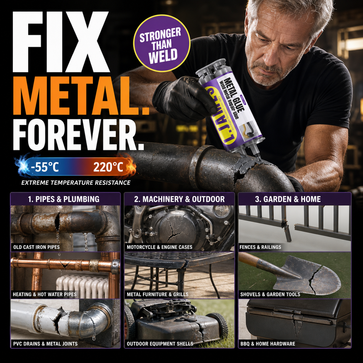 🔥Hot Sale 48% OFF🔥 Metal Weld Repair Glue – 2-Part Epoxy, Waterproof, Heat-Resistant, Drillable 🔧
