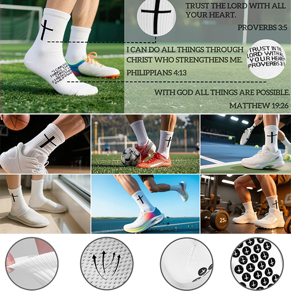 🧦✝️Anti-slip Football Socks Bible Verse Cross Soccer Socks ⚽ for Youth Men Women