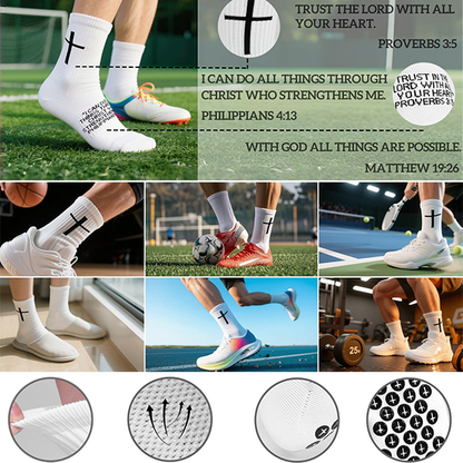 🧦✝️Anti-slip Football Socks Bible Verse Cross Soccer Socks ⚽ for Youth Men Women
