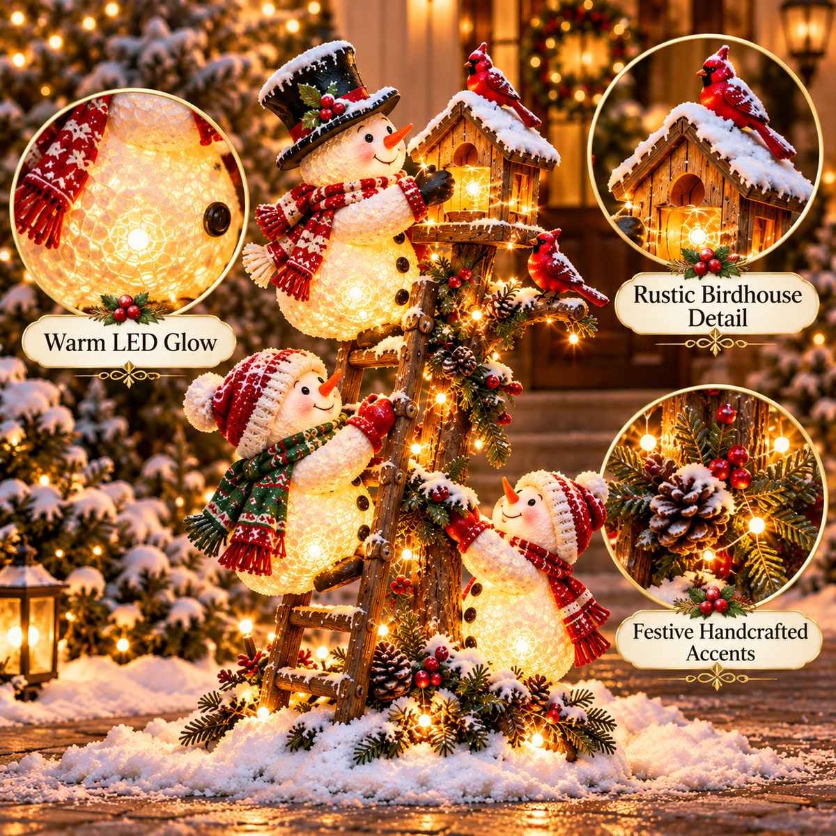 ☃️ Snowman Birdhouse Ladder Glow™ – Lighted Christmas Porch & Yard Decor