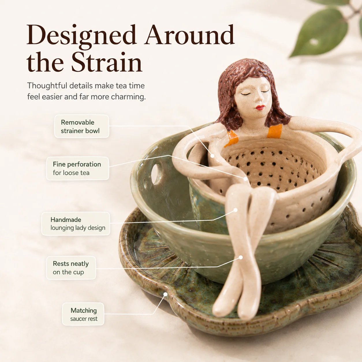 ☕Whimsical Sitting Lady Ceramic Tea Strainer Collection