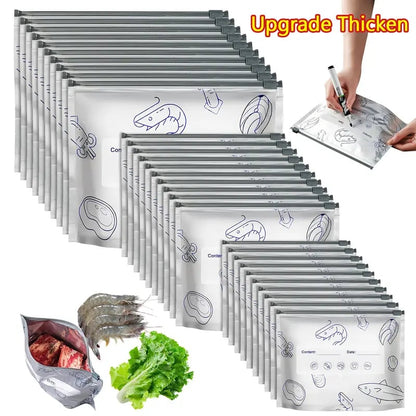 ⚡2026 New Reusable Aluminum Foil Seal Bags – Vacuum Zipper, Label & Stand-Up Design for Fruits, Veggies & Meat