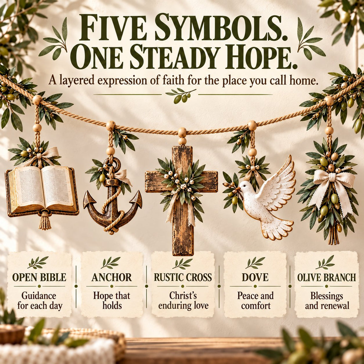 ⏳ Last Day 49% OFF – ✝️ Christian Faith & Hope Decorative Banner | 5 Meaningful Symbols with Rustic Farmhouse Charm 🌿