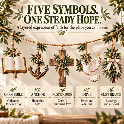 ⏳ Last Day 49% OFF – ✝️ Christian Faith & Hope Decorative Banner | 5 Meaningful Symbols with Rustic Farmhouse Charm 🌿