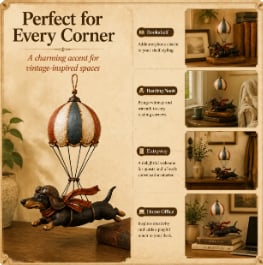 Vintage Flying Dachshund Hot Air Balloon Decor