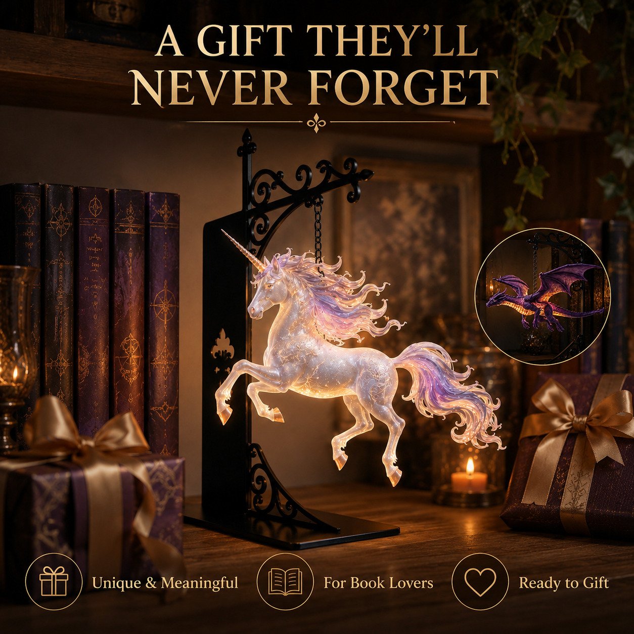 🔥Last Day 49% OFF -🏰Glowing Dragon Hanging Bookshelf Light