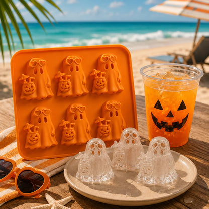 👻6‐Cavity TYIIPLUSTM Summerween Ghost Ice Cube Mold ✨Cute 3D Ice for Drinks, Parties & Gifts