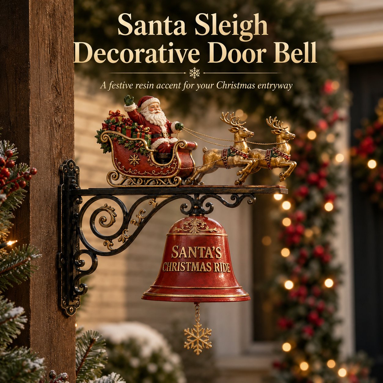 ✨🎅Santa Claus Sleigh with Reindeer & Decorative Christmas Bell