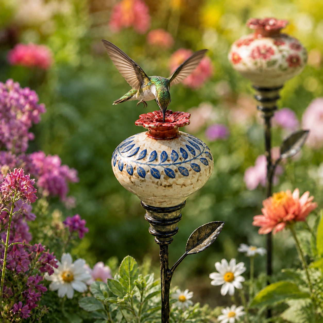 🐦🌸 Keramische Bloem Kolibrievoeder – Romantische Tuinsfeer Met Een Vintage Touch! ✨
