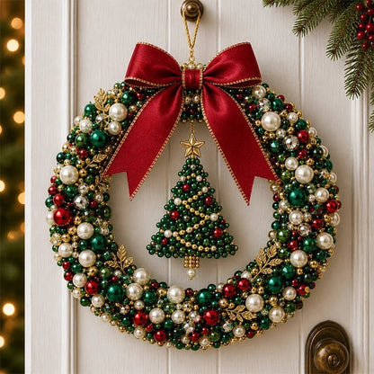 🎄✨ DIY Kit for a Christmas Wreath with Pearls – Handmade Christmas Door Decoration with Beads 💎🎀
