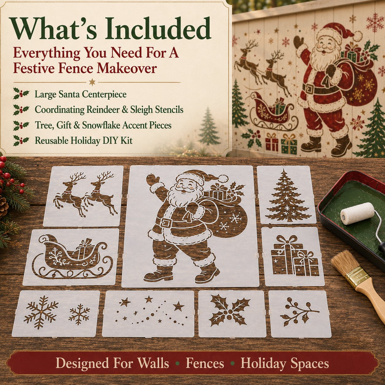 🌿 Garden Wall StencilTM Collection | 9 Reusable Mural Designs for Walls, Fences, Porches & Creative Outdoor Makeovers 🎨✨